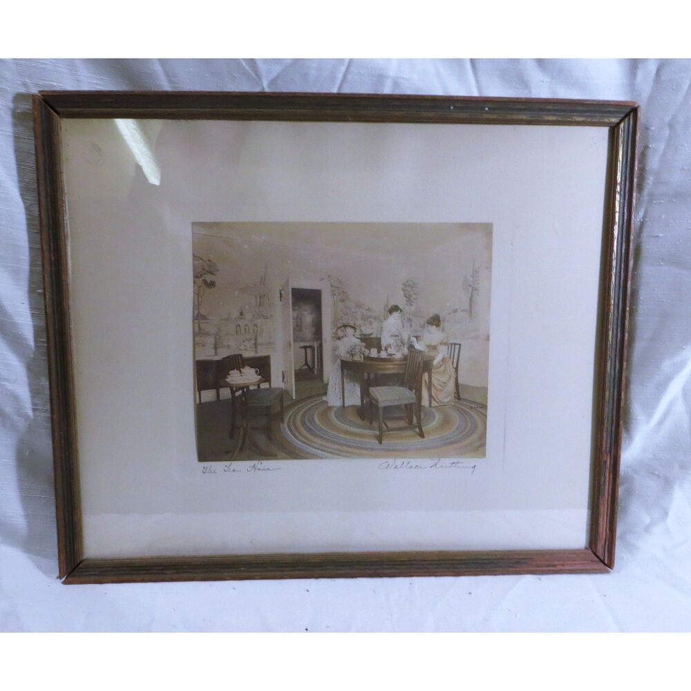 Wallace Nutting Original Antique Hand Colored Framed Art Signed by Nutting